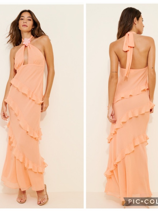 For Love And Lemons Dresses & Skirts - For Love & Lemons Chiffon Layered Kamory Maxi Dress in the Color Peach Size M